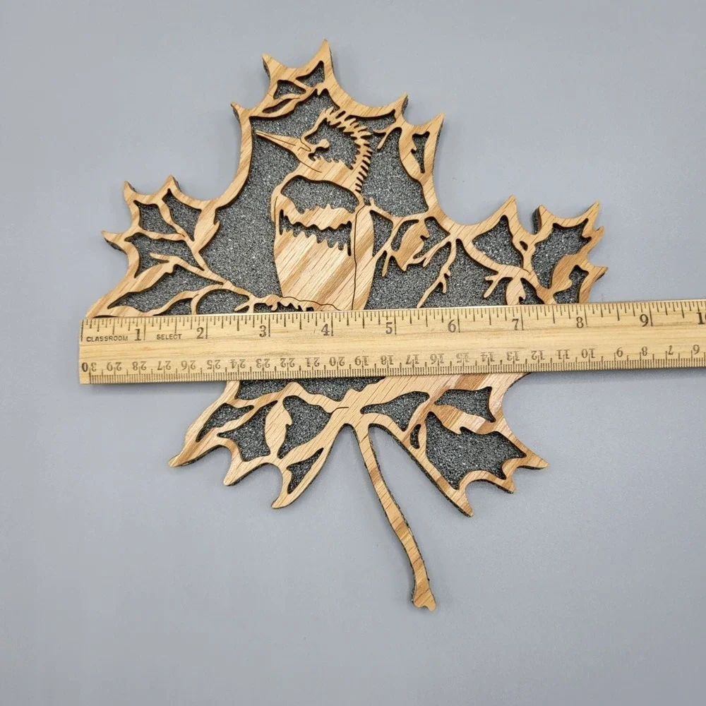 Laser Cut Wall Decor Wooden Maple Leaf Bird Art Acorn Design Textured Background
